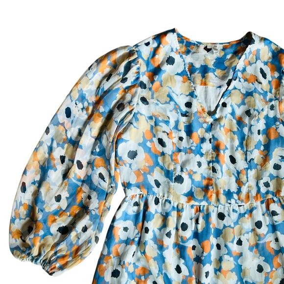 Joie Women’s Sz M Blue Floral Printed Maxi Dress Limited Edition Chiffon V-Neck - Picture 6 of 14